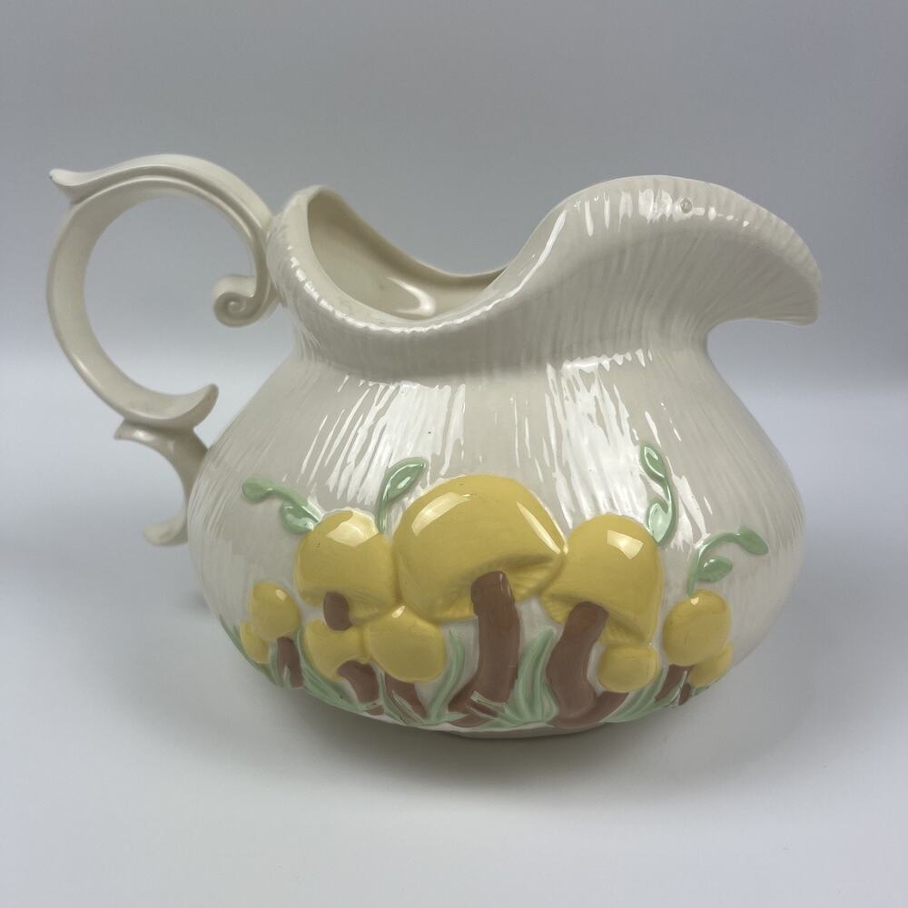 Vintage 1974 Signed Arnels Mushrooms Pitcher Ceramic Cottage Granny Whimsical
